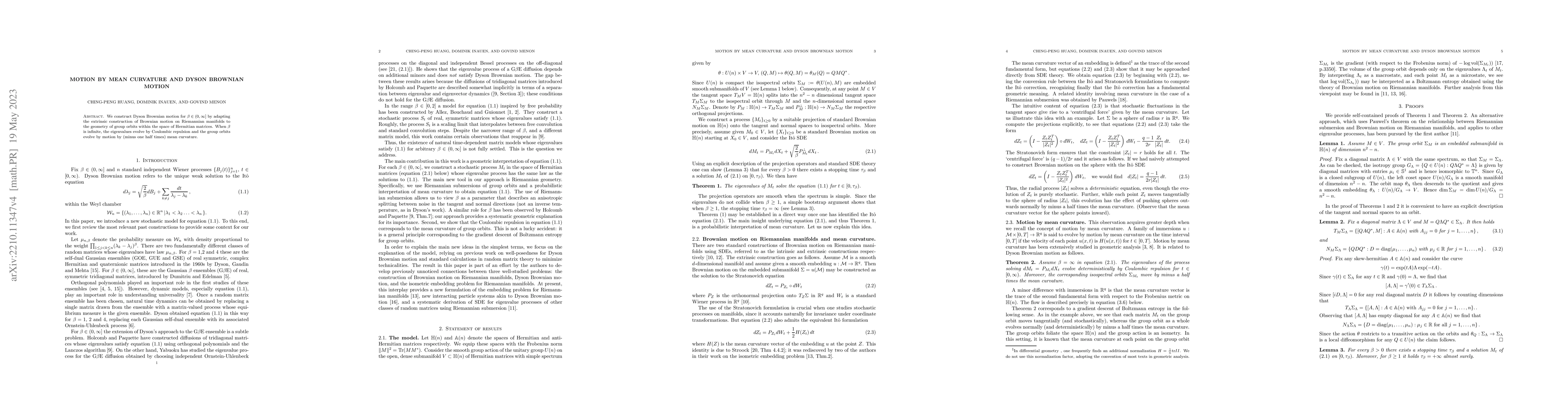 Thumbnail for Dyson Brownian Motion and motion by mean curvature