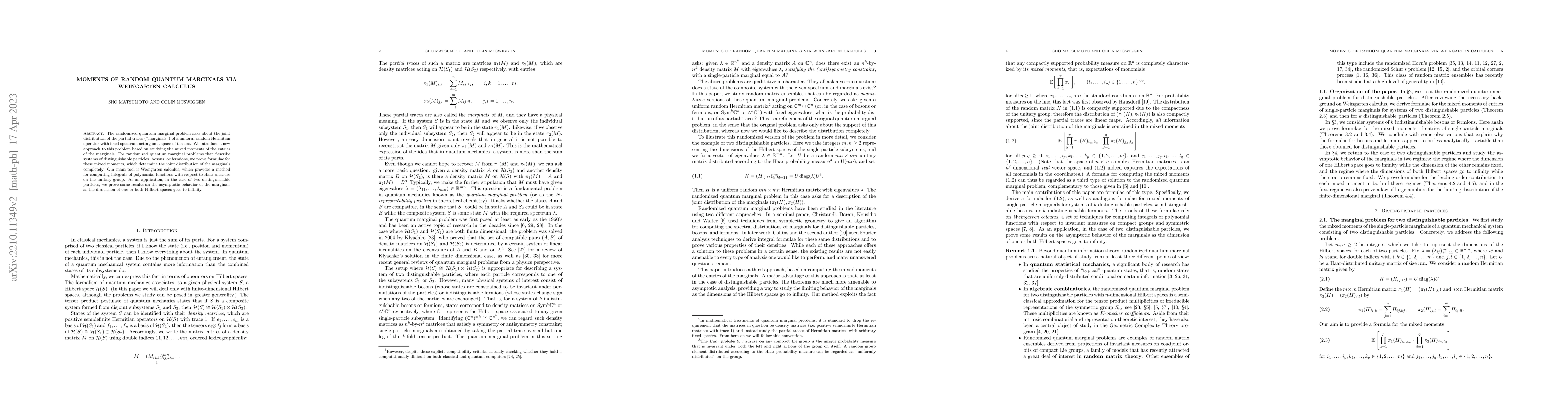 Thumbnail for Moments of random quantum marginals via Weingarten calculus