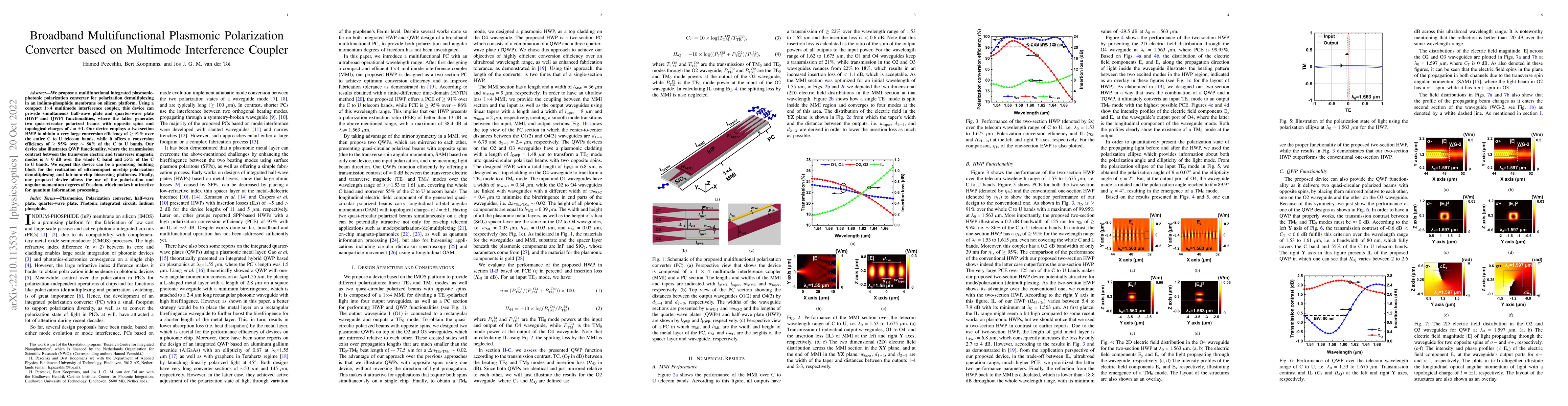 Thumbnail for Broadband Multifunctional Plasmonic Polarization Converter based on
  Multimode Interference Coupler