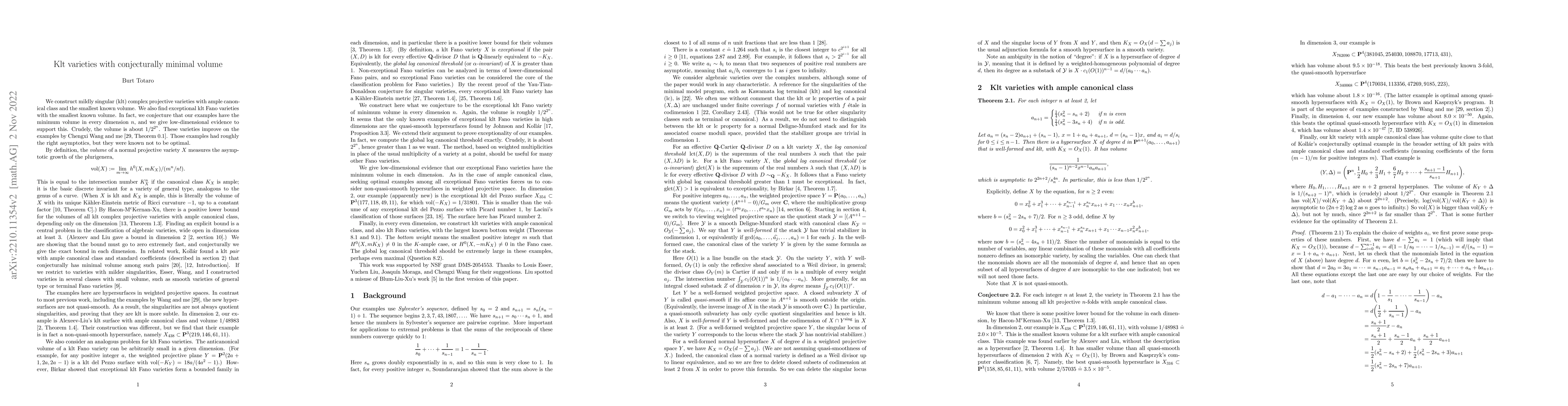 Thumbnail for Klt varieties of conjecturally minimal volume
