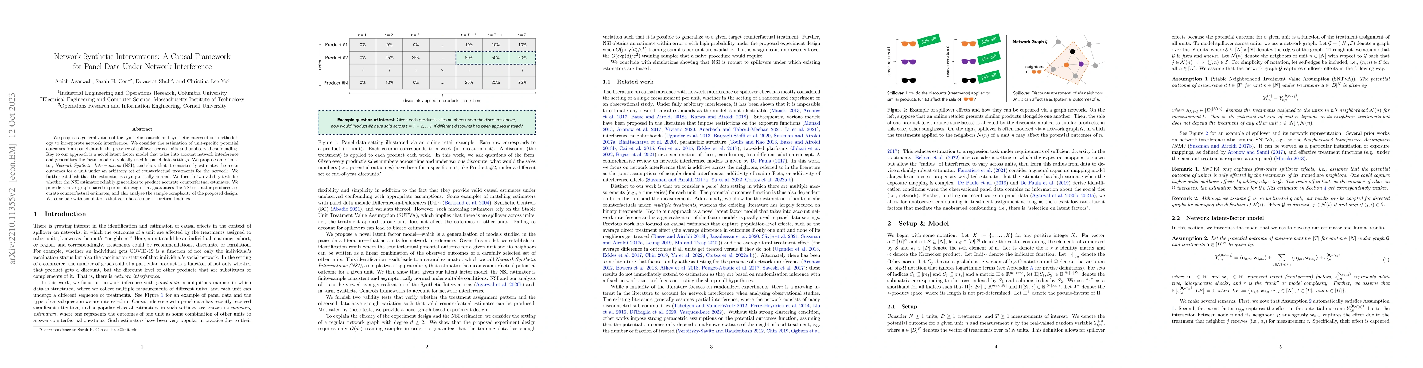 Thumbnail for Network Synthetic Interventions: A Causal Framework for Panel Data Under
  Network Interference
