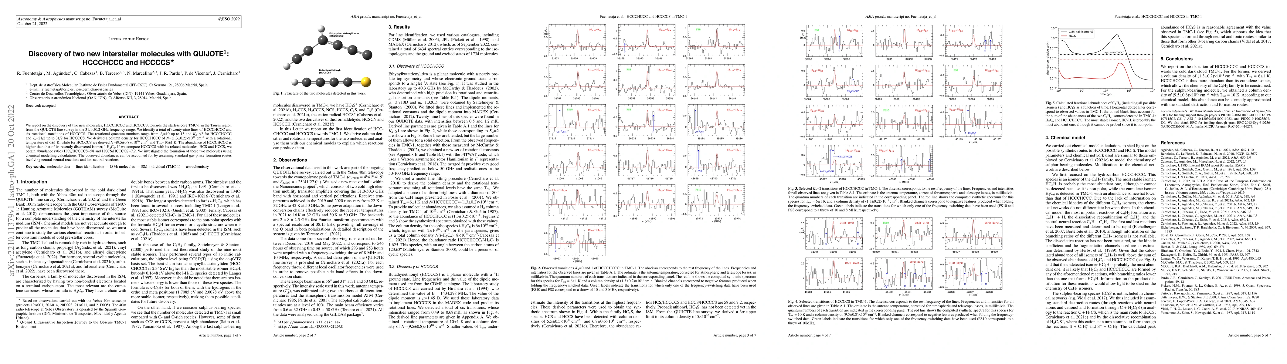 Thumbnail for Discovery of two new interstellar molecules with QUIJOTE: HCCCHCCC and
  HCCCCS