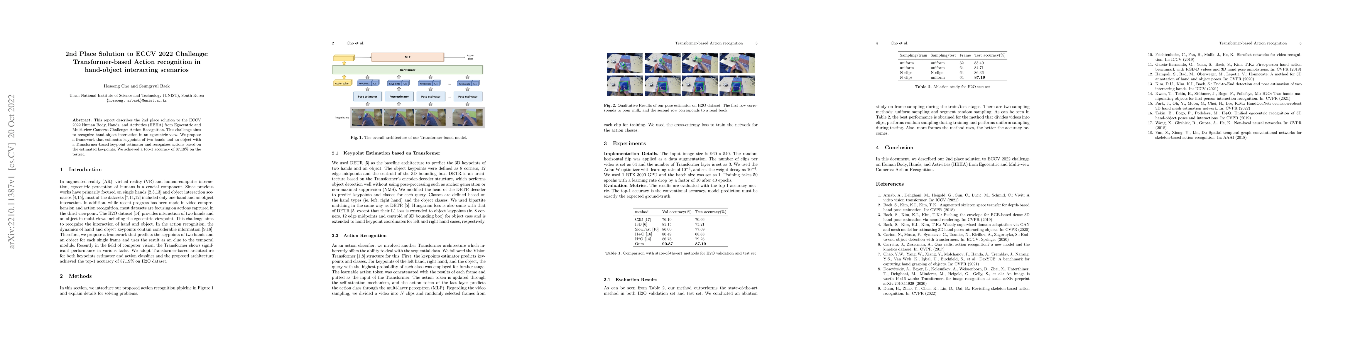 Thumbnail for Transformer-based Action recognition in hand-object interacting
  scenarios