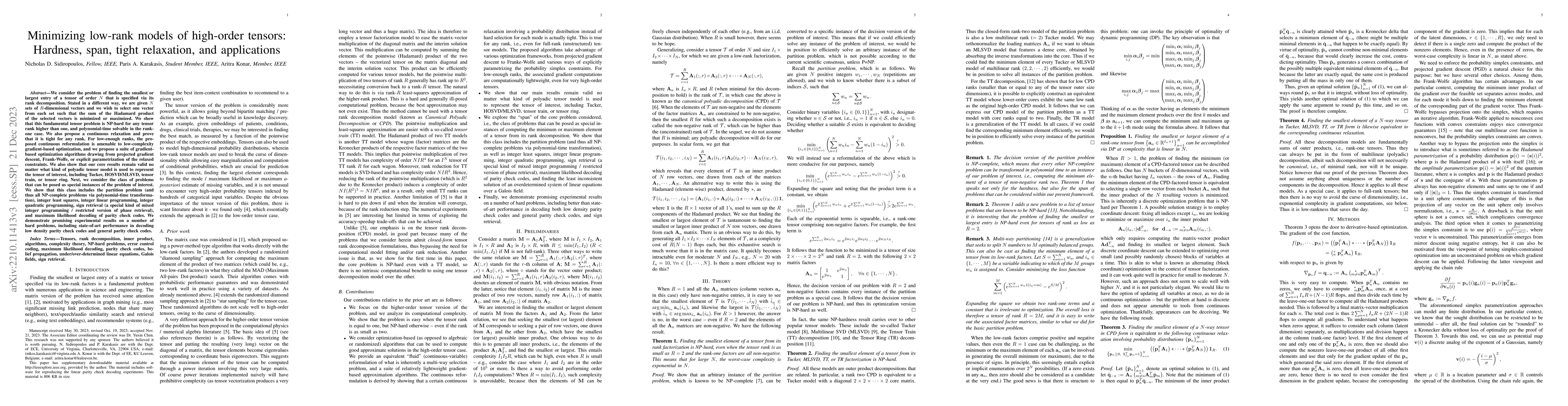 Thumbnail for Minimizing low-rank models of high-order tensors: Hardness, span, tight
  relaxation, and applications