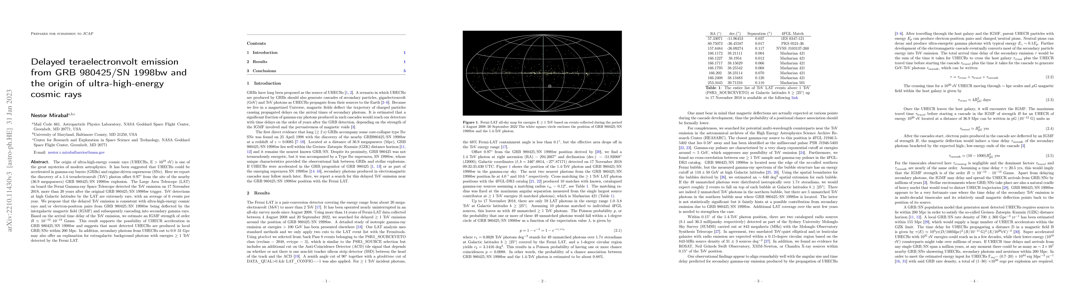 Thumbnail for Delayed teraelectronvolt emission from GRB 980425/SN 1998bw and the
  origin of ultra-high-energy cosmic rays