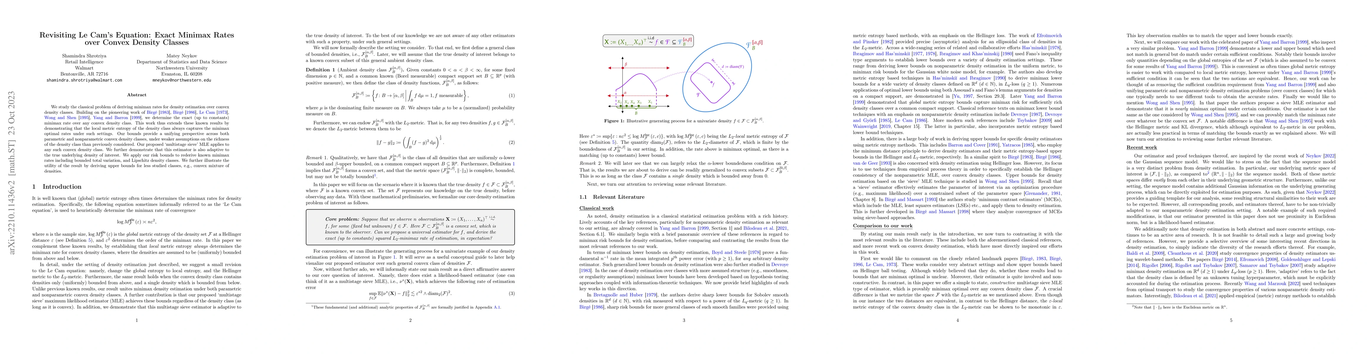 Thumbnail for Revisiting Le Cam's Equation: Exact Minimax Rates over Convex Density
  Classes
