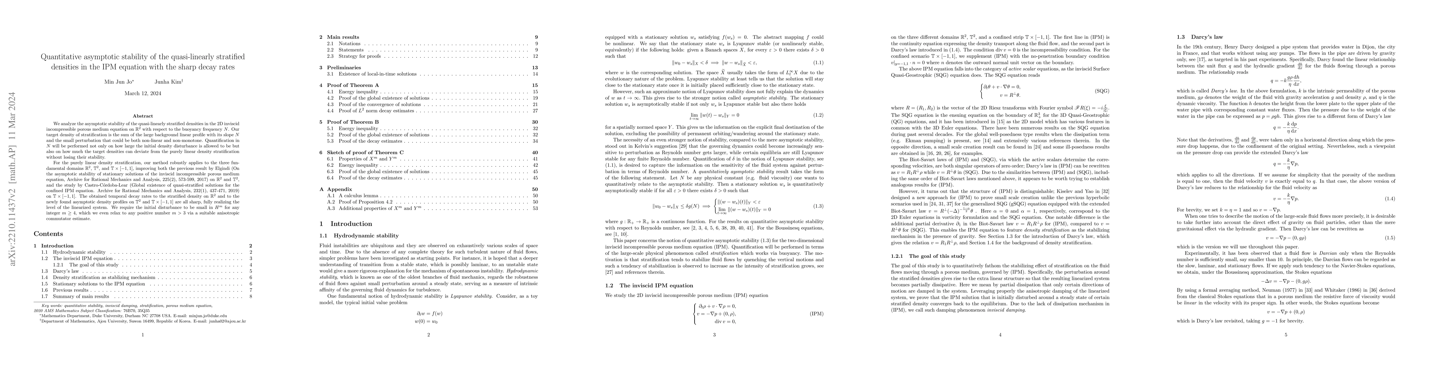 Thumbnail for Quantitative asymptotic stability of the quasi-linearly stratified
  densities in the IPM equation on the three fundamental domains