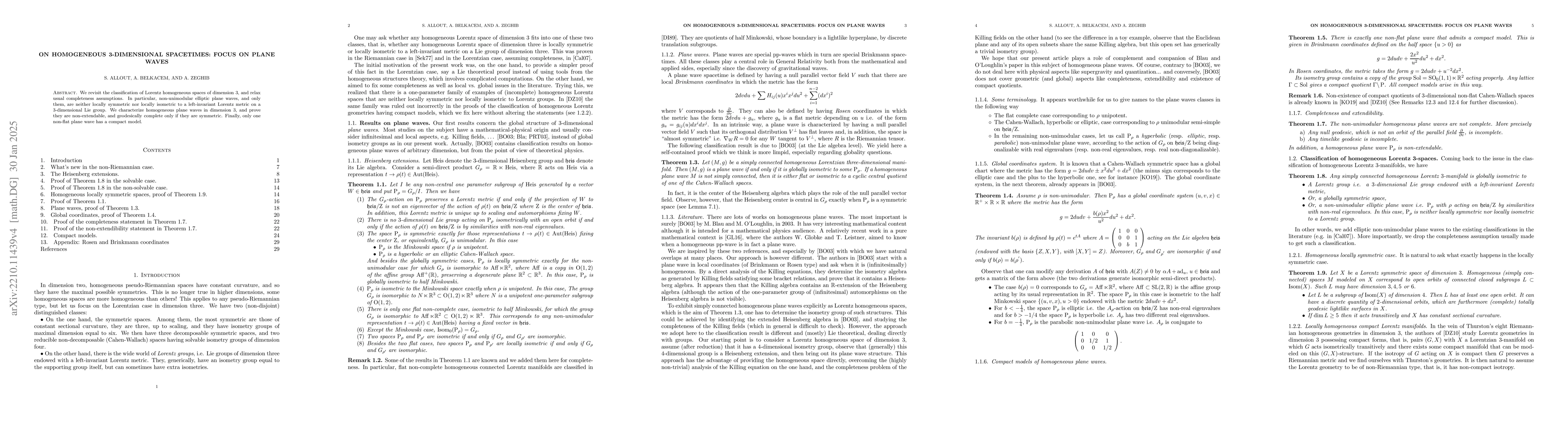 Thumbnail for On homogeneous 3-dimensional spacetimes: focus on plane waves