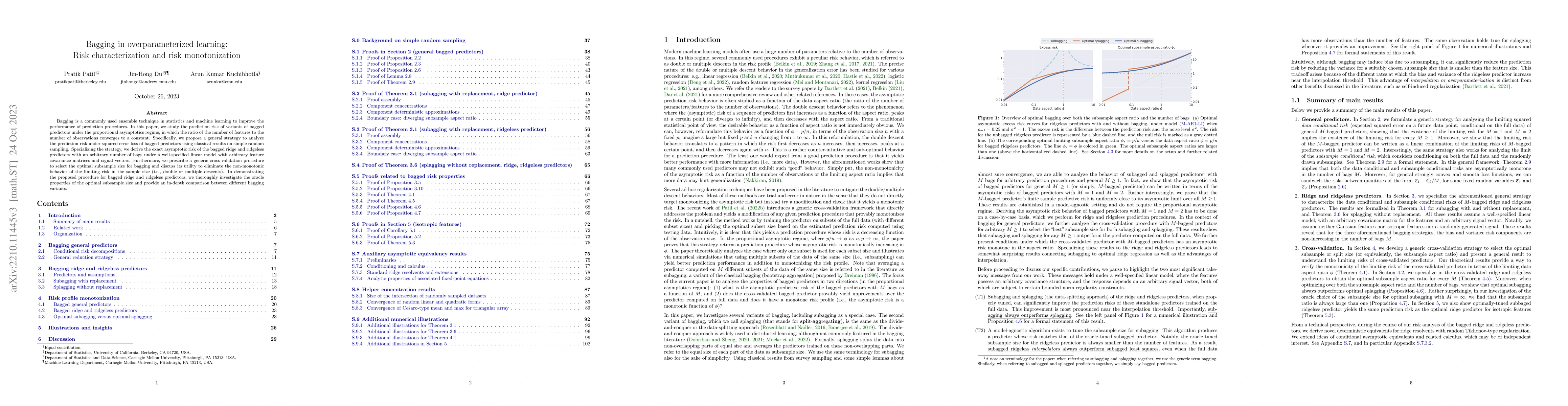Thumbnail for Bagging in overparameterized learning: Risk characterization and risk
  monotonization