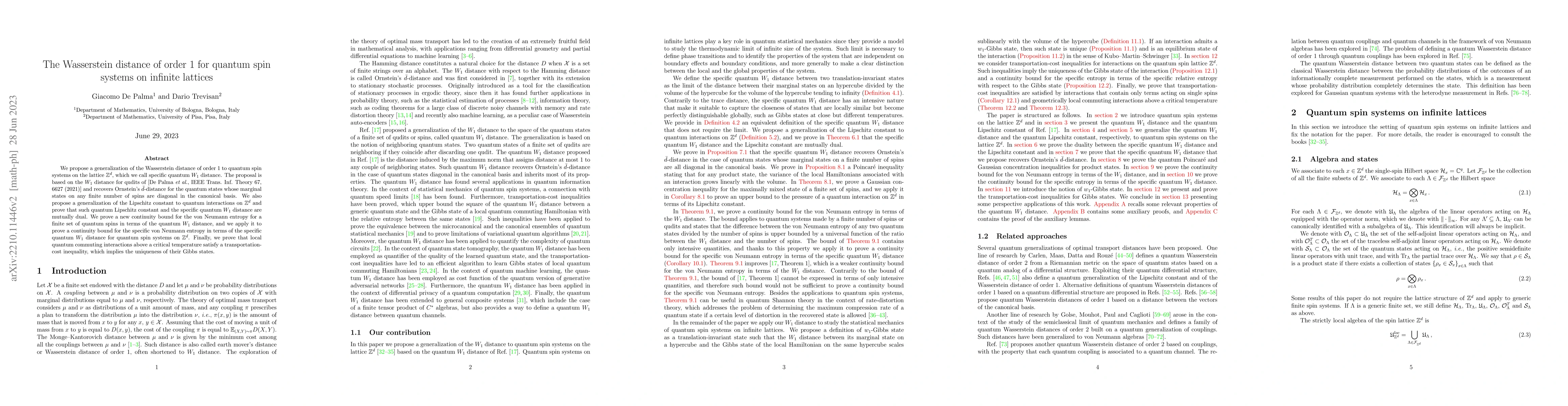 Thumbnail for The Wasserstein distance of order 1 for quantum spin systems on infinite
  lattices