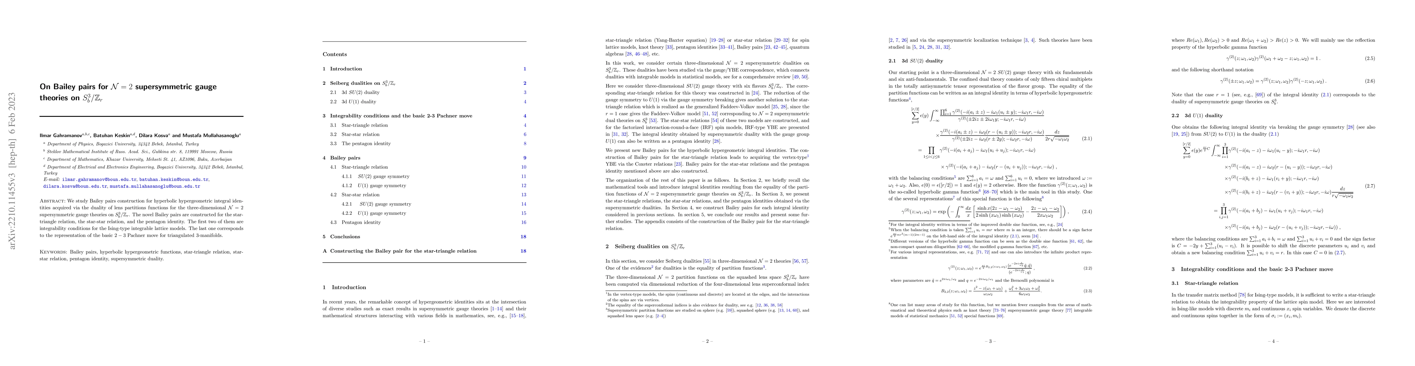 Thumbnail for On Bailey pairs for $\mathcal N=2$ supersymmetric gauge theories on
  $S_b^3/\mathbb{Z}_r$