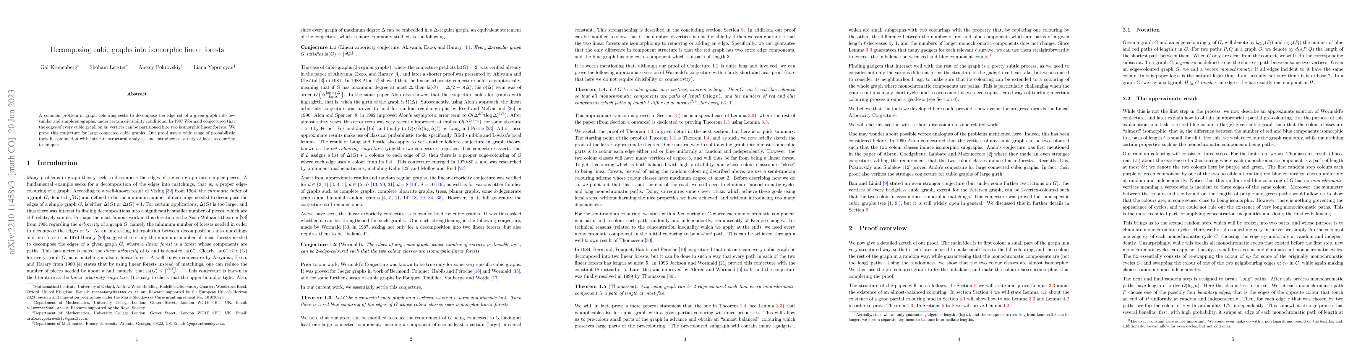 Thumbnail for Decomposing cubic graphs into isomorphic linear forests