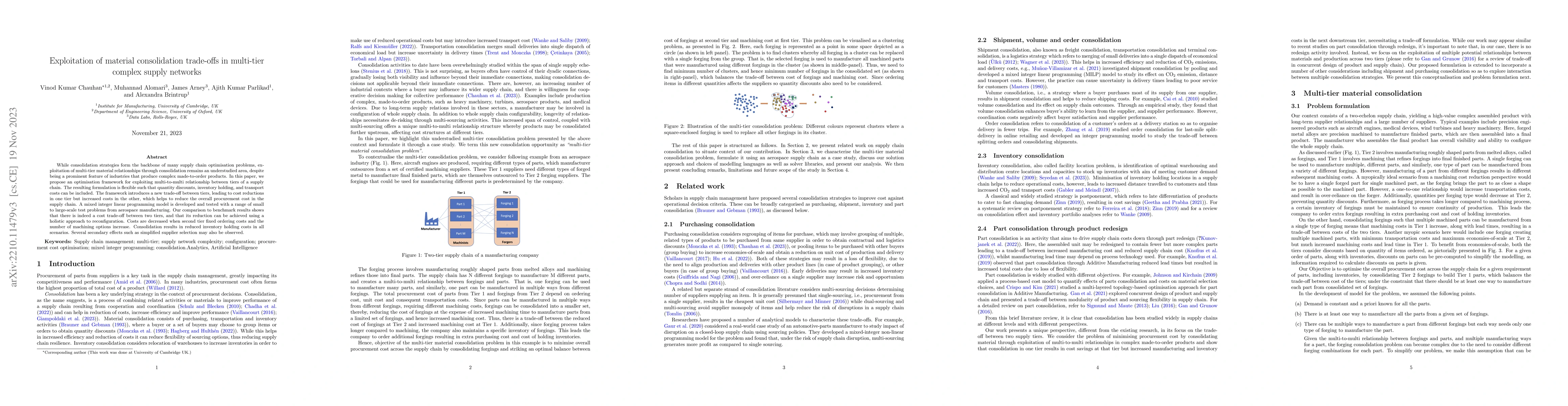 Thumbnail for Exploitation of material consolidation trade-offs in multi-tier complex
  supply networks