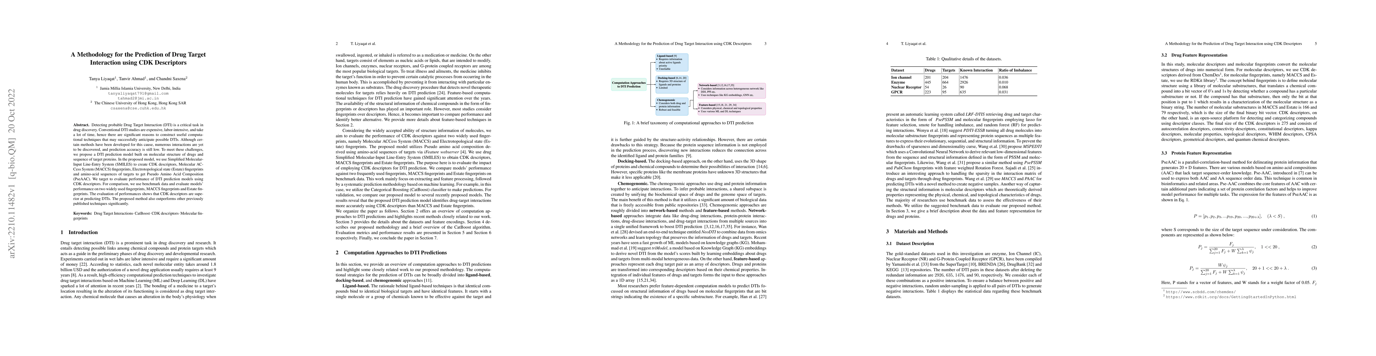 Thumbnail for A Methodology for the Prediction of Drug Target Interaction using CDK
  Descriptors