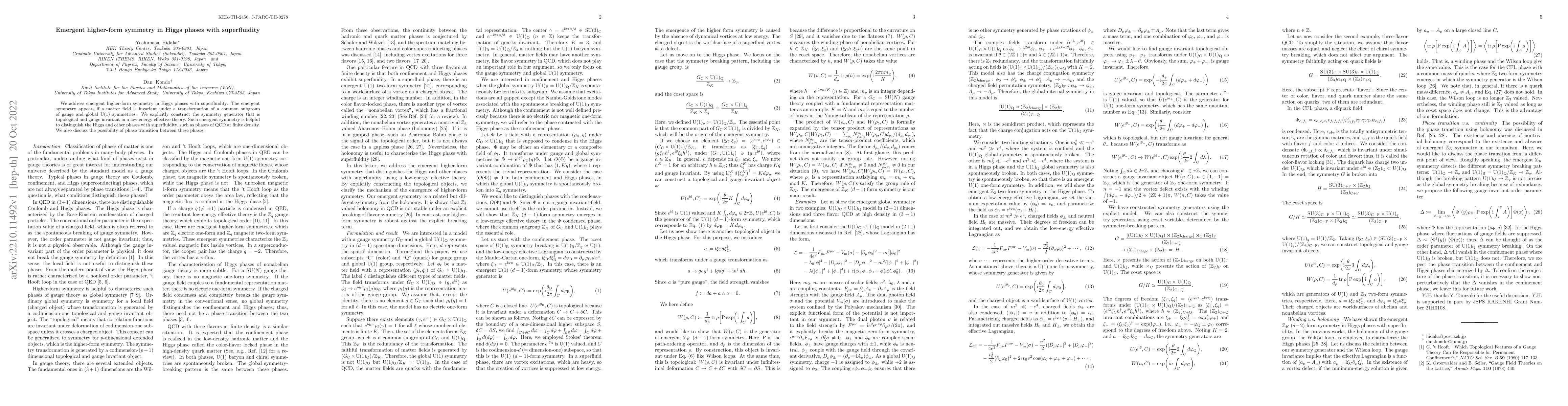 Thumbnail for Emergent higher-form symmetry in Higgs phases with superfluidity