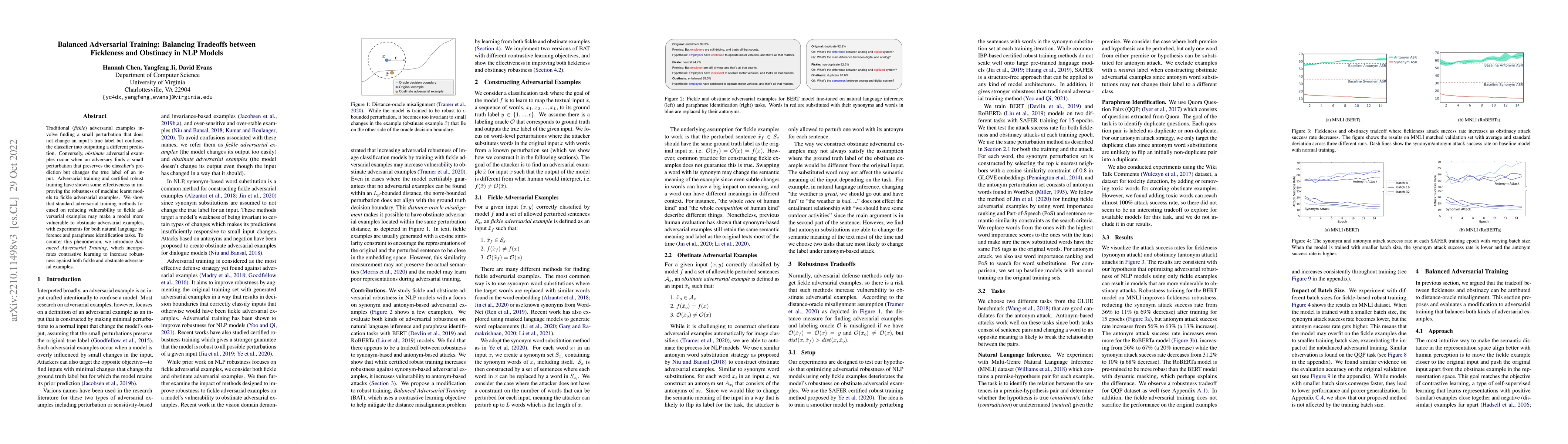 Thumbnail for Balanced Adversarial Training: Balancing Tradeoffs between Fickleness
  and Obstinacy in NLP Models