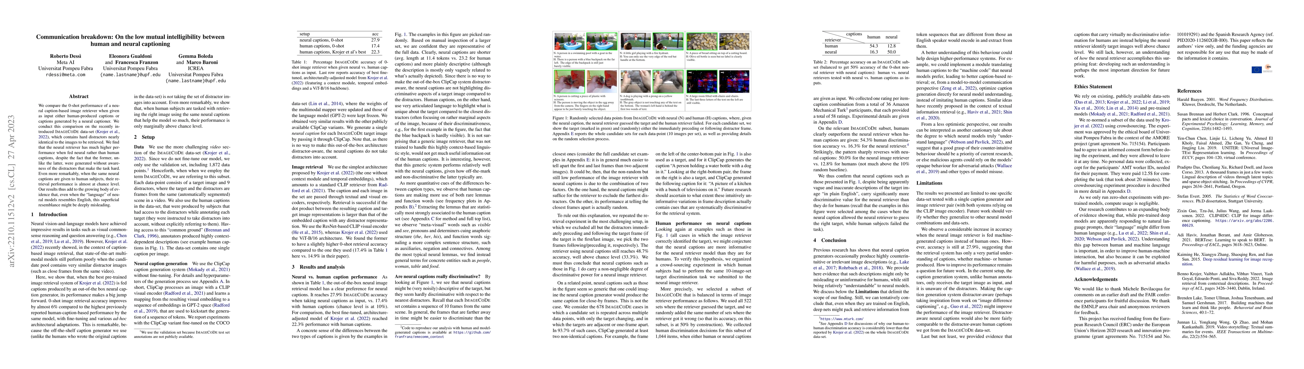 Thumbnail for Communication breakdown: On the low mutual intelligibility between human
  and neural captioning