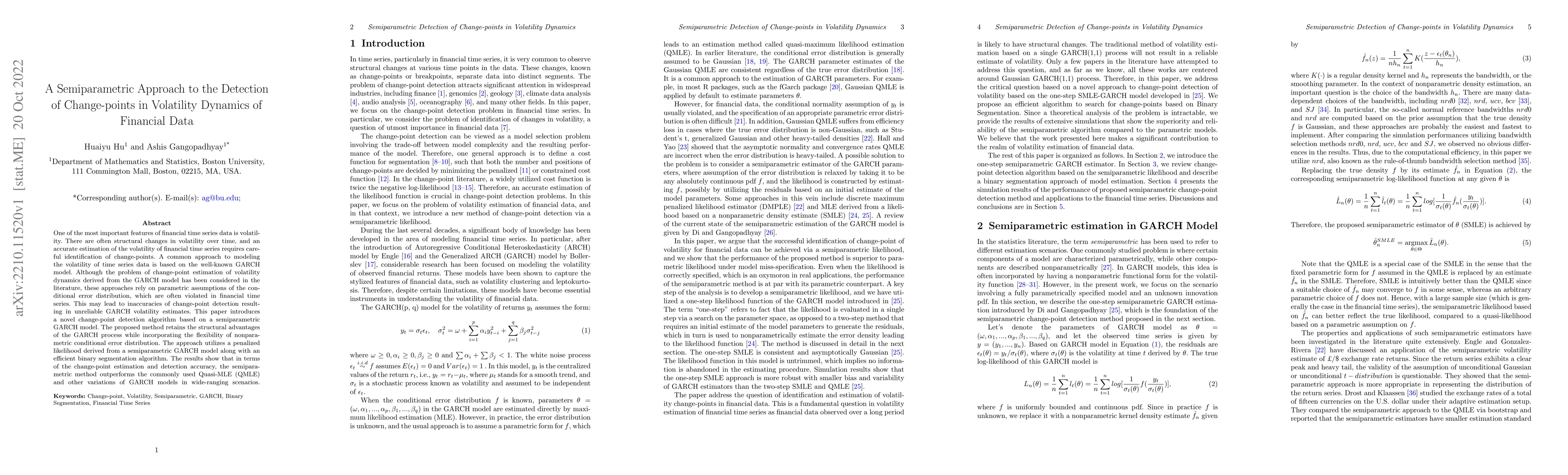 Thumbnail for A Semiparametric Approach to the Detection of Change-points in
  Volatility Dynamics of Financial Data