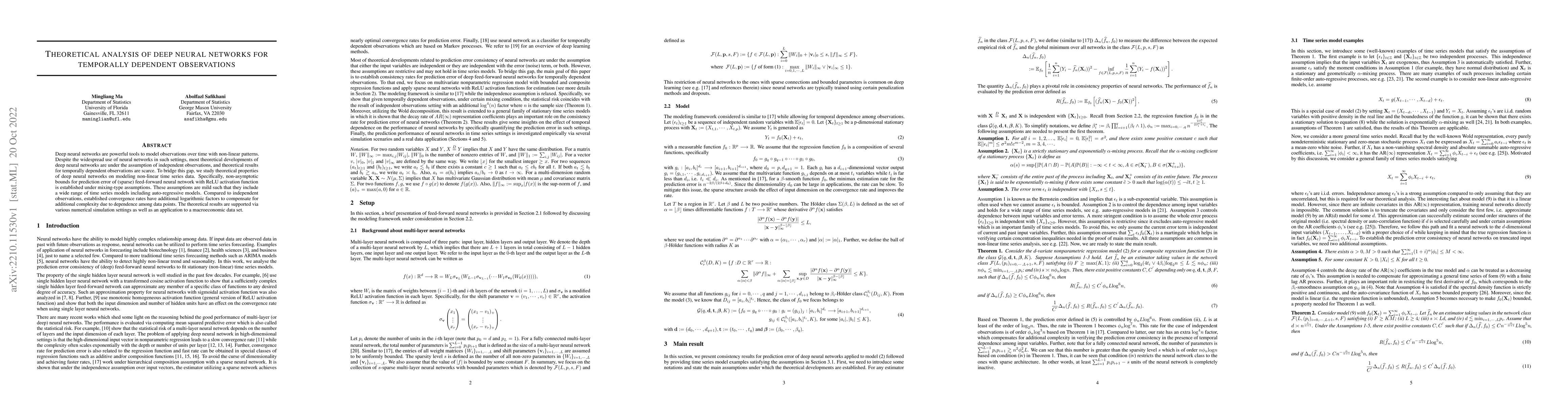 Thumbnail for Theoretical analysis of deep neural networks for temporally dependent
  observations