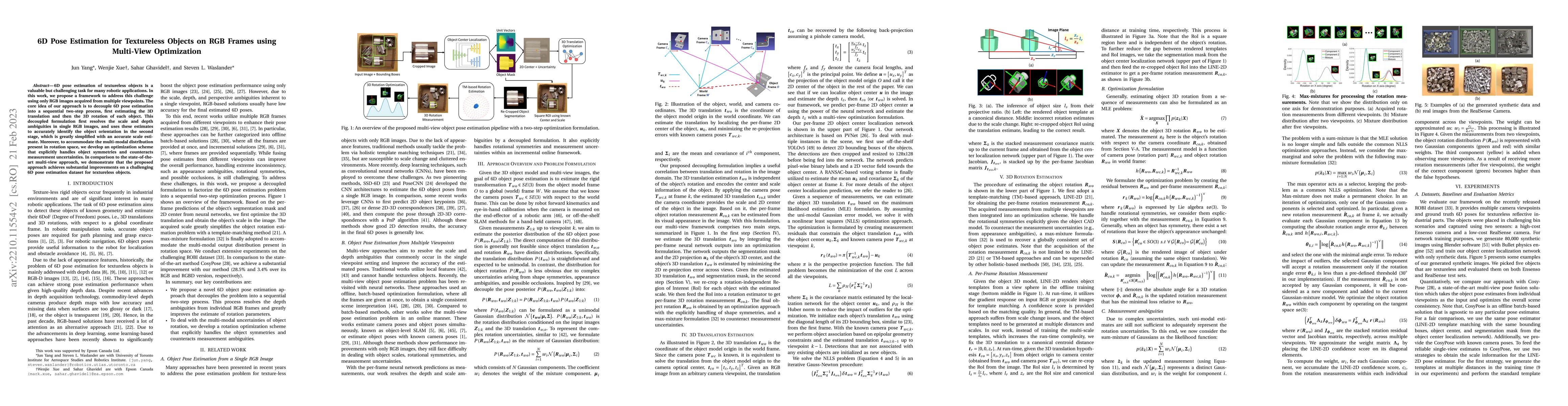 Thumbnail for 6D Pose Estimation for Textureless Objects on RGB Frames using
  Multi-View Optimization
