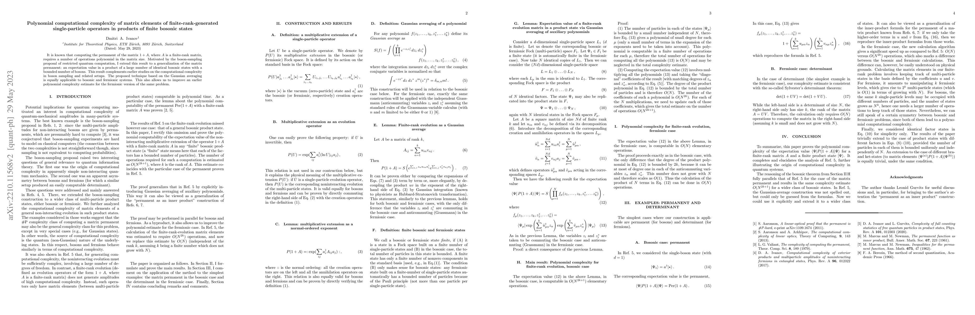 Thumbnail for Polynomial computational complexity of matrix elements of
  finite-rank-generated single-particle operators in products of finite bosonic
  states