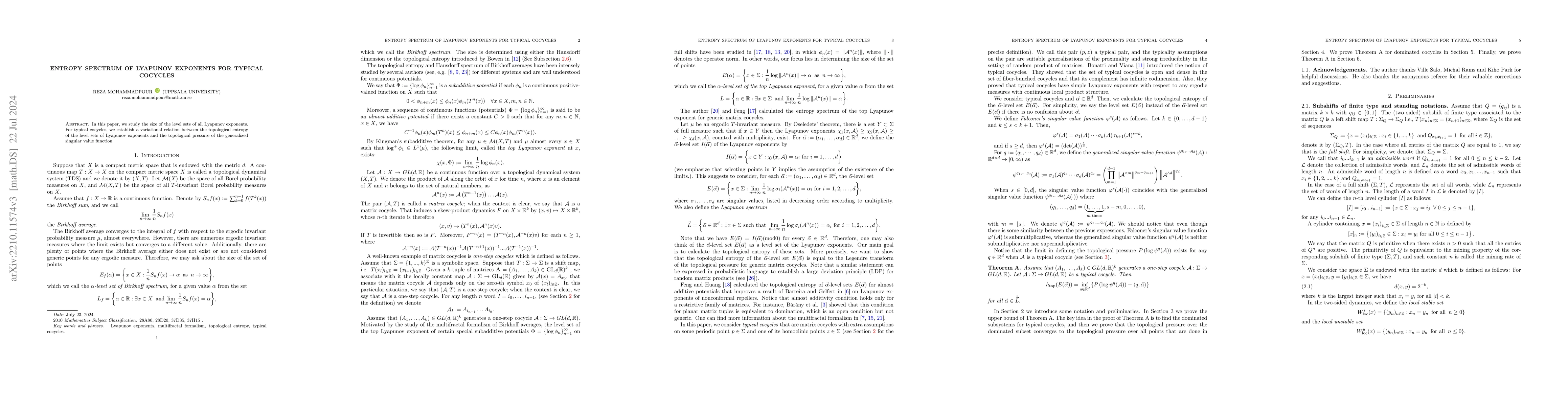 Thumbnail for Entropy spectrum of Lyapunov exponents for typical cocycles