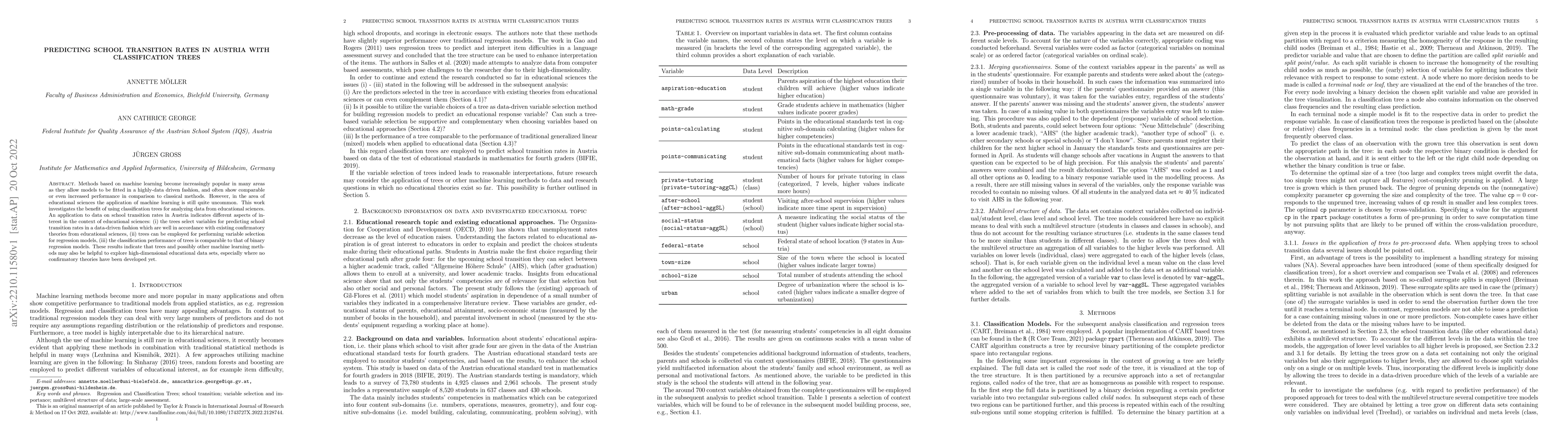 Thumbnail for Predicting school transition rates in Austria with classification trees