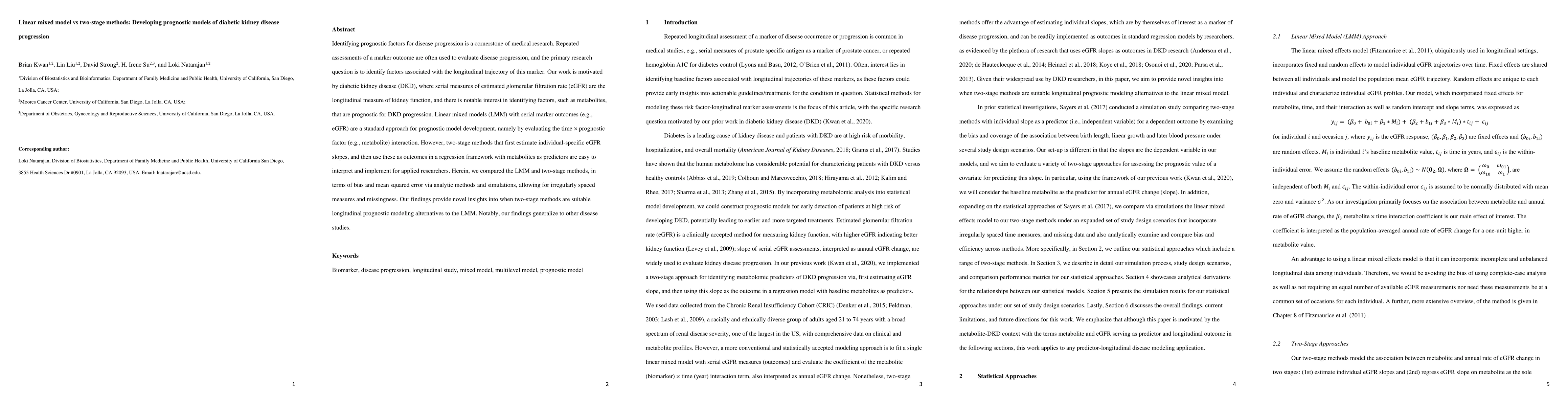 Thumbnail for Linear mixed model vs two-stage methods: Developing prognostic models of
  diabetic kidney disease progression