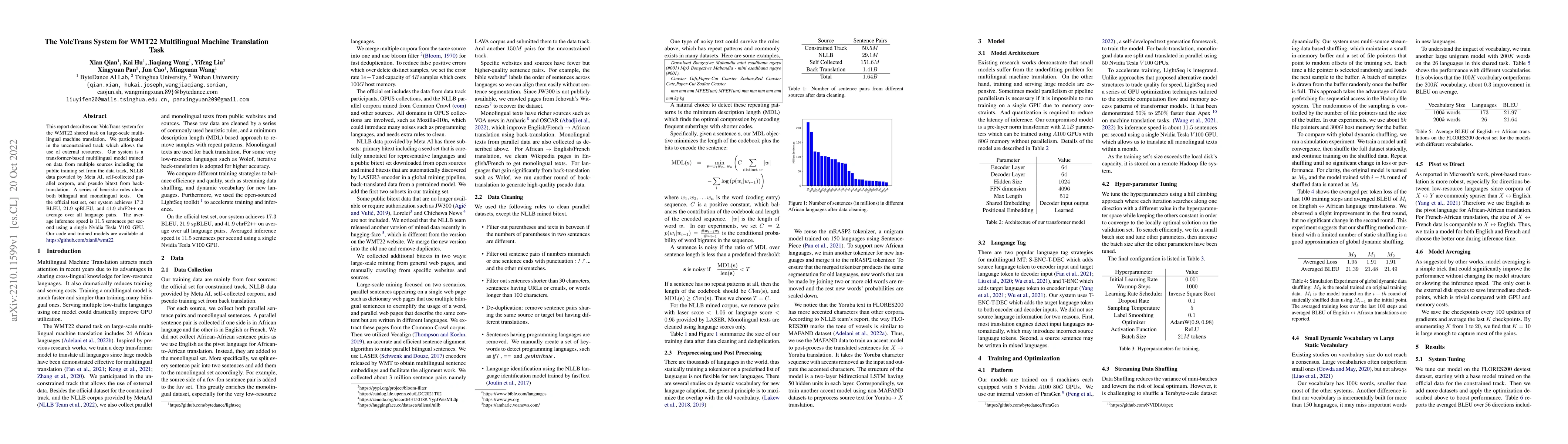 Thumbnail for The VolcTrans System for WMT22 Multilingual Machine Translation Task