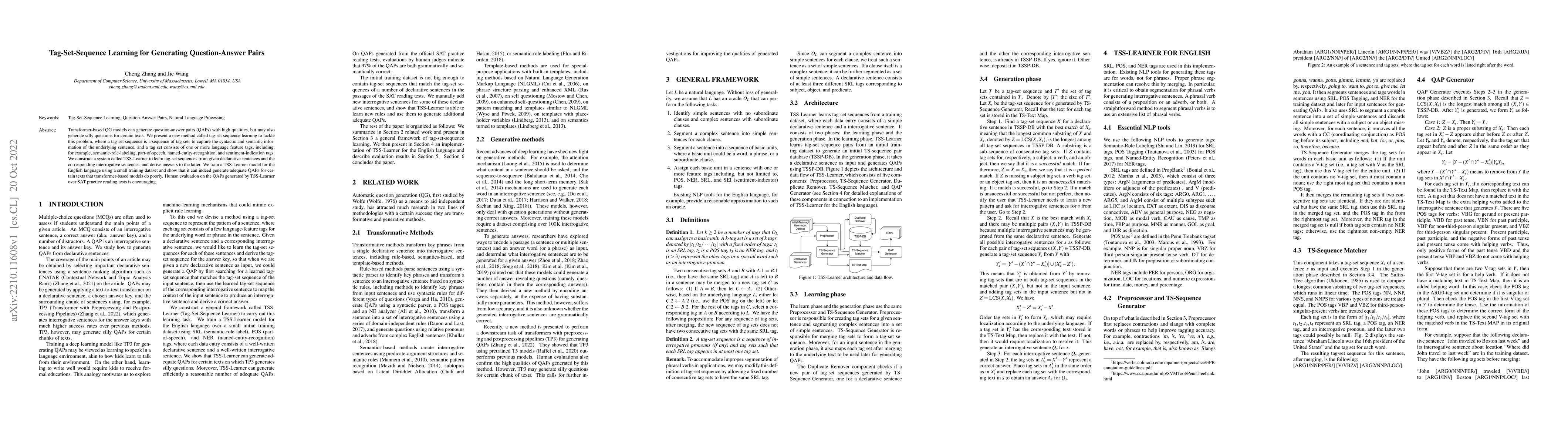 Thumbnail for Tag-Set-Sequence Learning for Generating Question-Answer Pairs