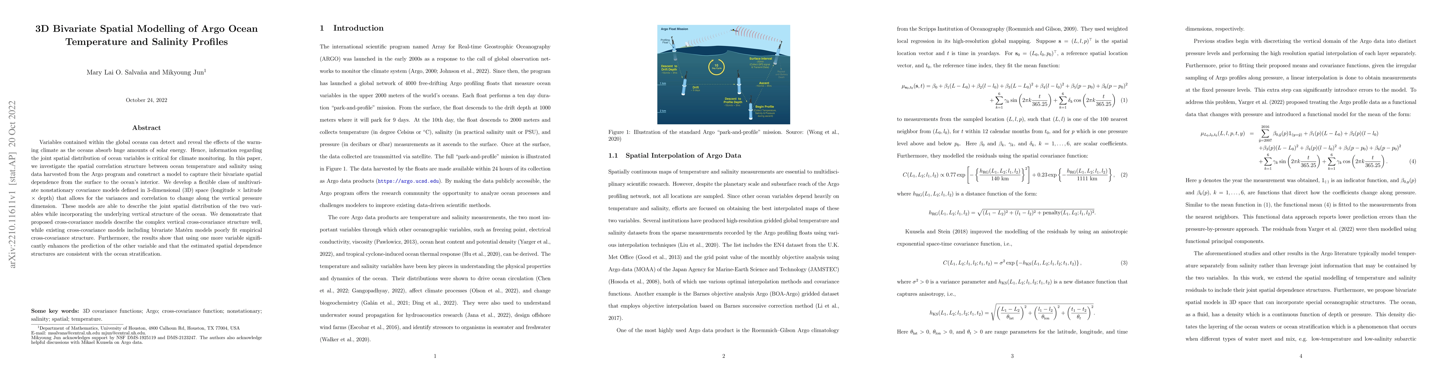 Thumbnail for 3D Bivariate Spatial Modelling of Argo Ocean Temperature and Salinity
  Profiles