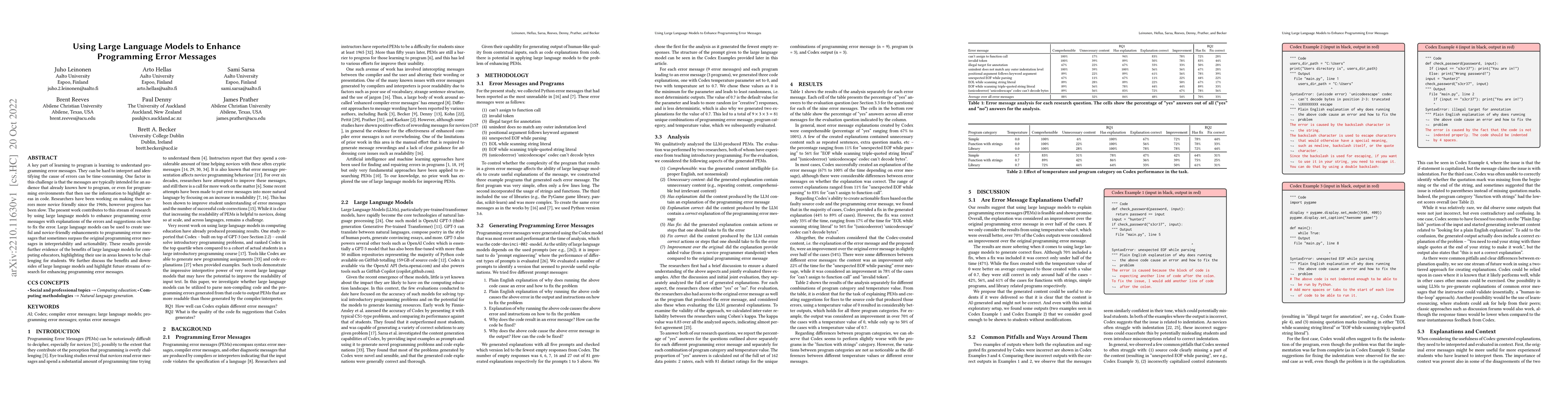 Thumbnail for Using Large Language Models to Enhance Programming Error Messages