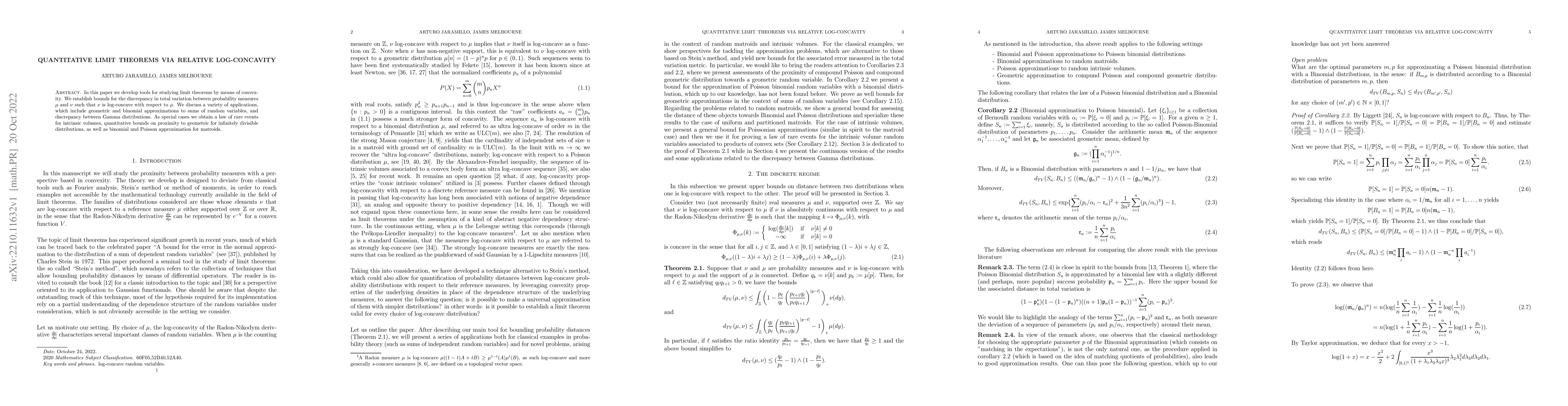 Thumbnail for Quantitative limit theorems via relative log-concavity