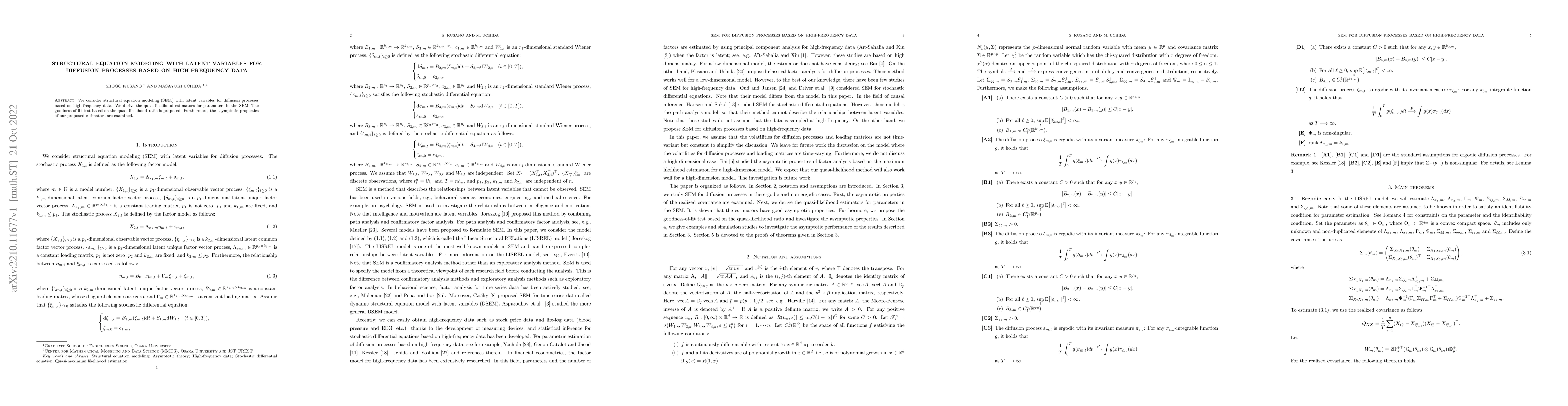 Thumbnail for Structural equation modeling with latent variables for diffusion
  processes based on high-frequency data