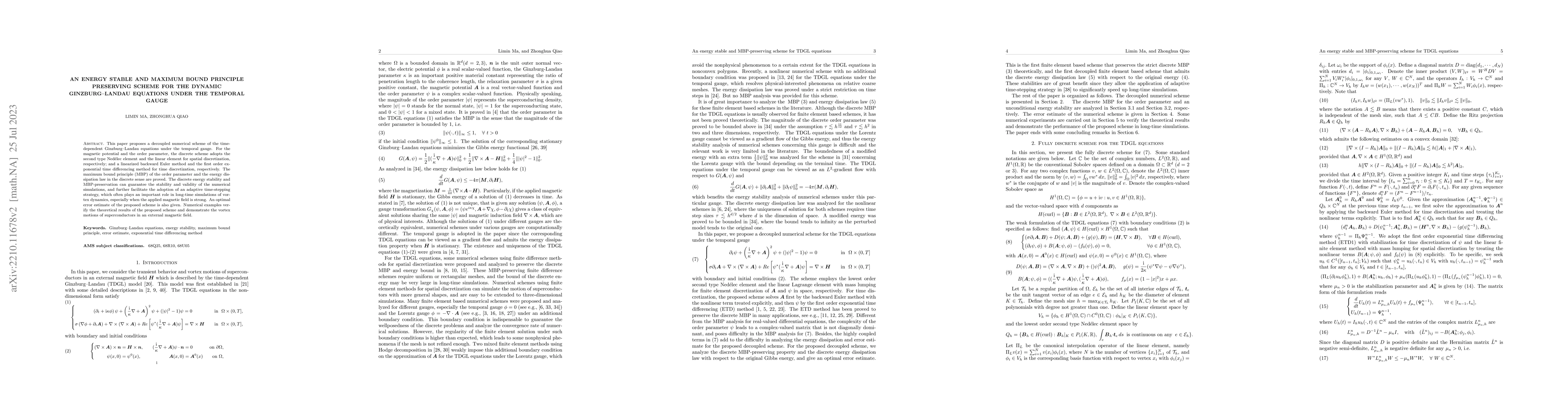 Thumbnail for An energy stable and maximum bound principle preserving scheme for the
  dynamic Ginzburg-Landau equations under the temporal gauge