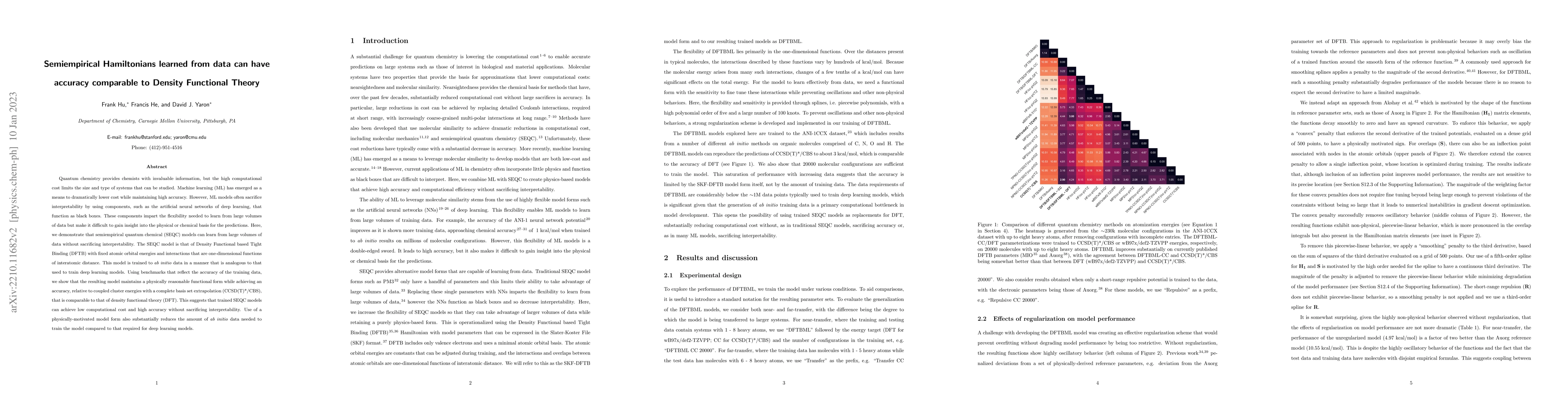 Thumbnail for Semiempirical Hamiltonians learned from data can have accuracy
  comparable to Density Functional Theory