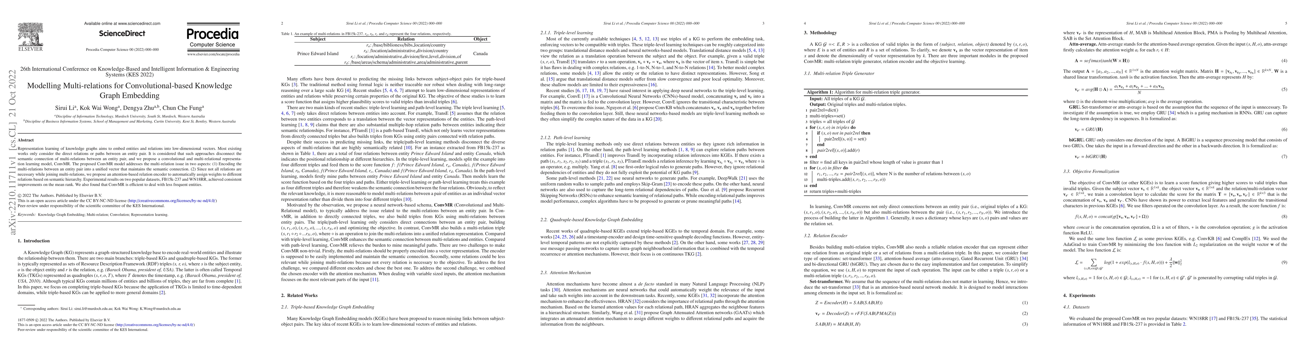 Thumbnail for Modelling Multi-relations for Convolutional-based Knowledge Graph
  Embedding