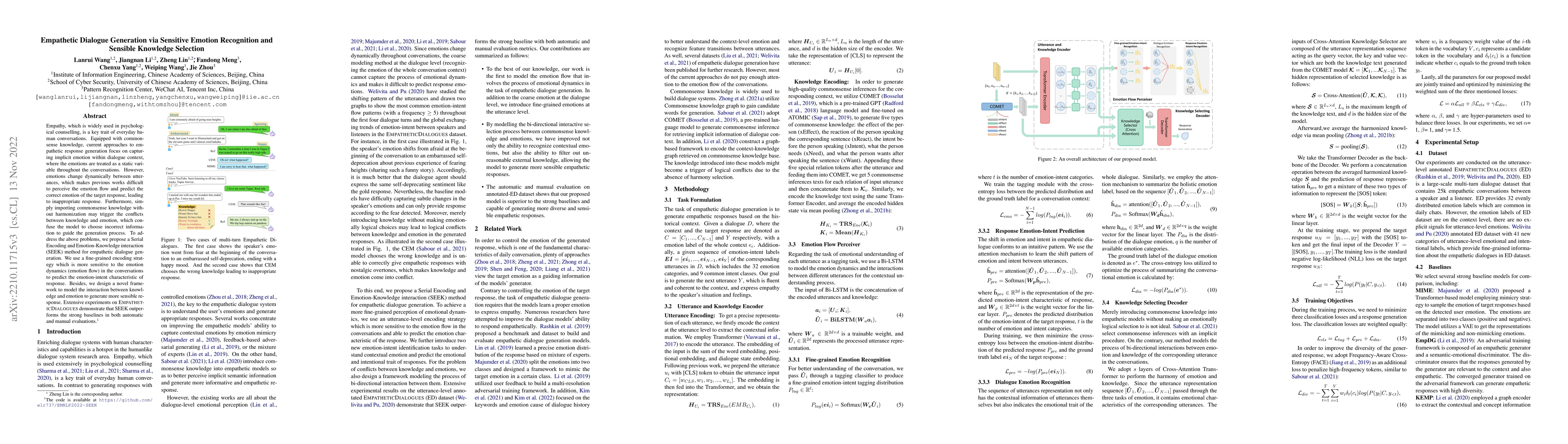 Thumbnail for Empathetic Dialogue Generation via Sensitive Emotion Recognition and
  Sensible Knowledge Selection
