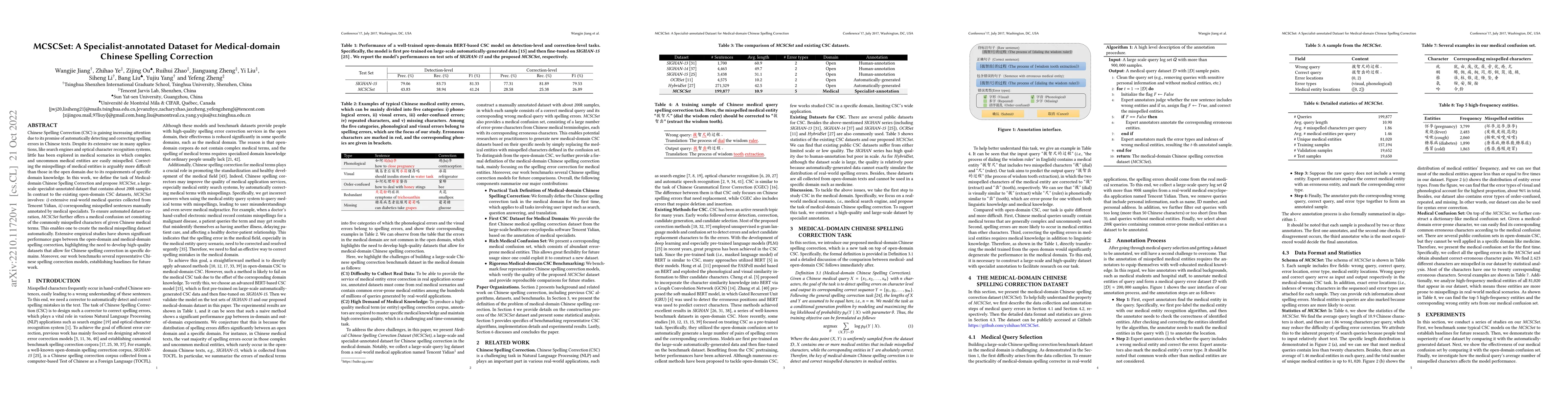Thumbnail for MCSCSet: A Specialist-annotated Dataset for Medical-domain Chinese
  Spelling Correction