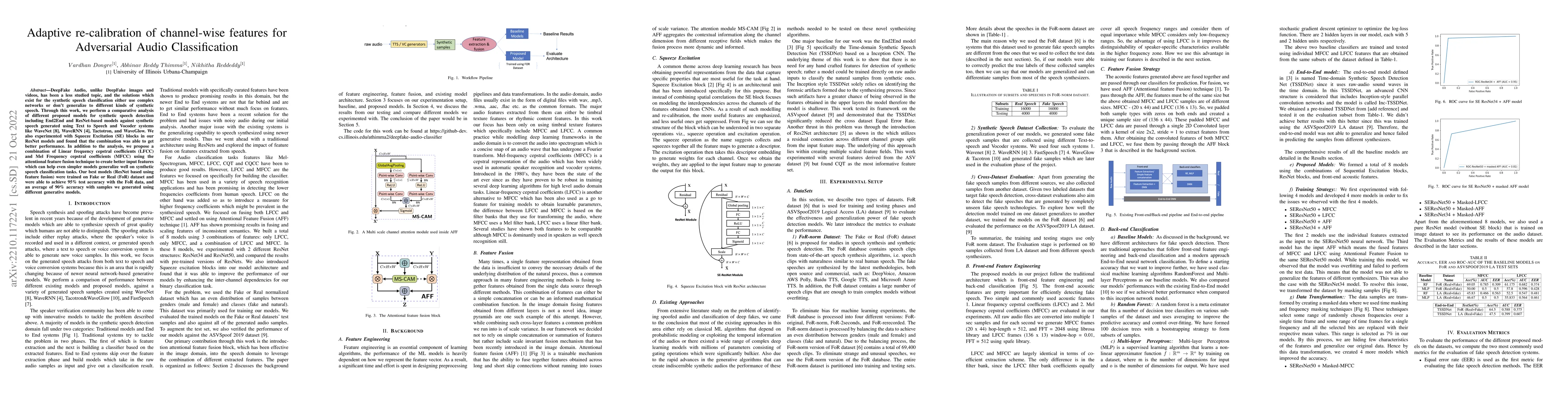 Thumbnail for Adaptive re-calibration of channel-wise features for Adversarial Audio
  Classification