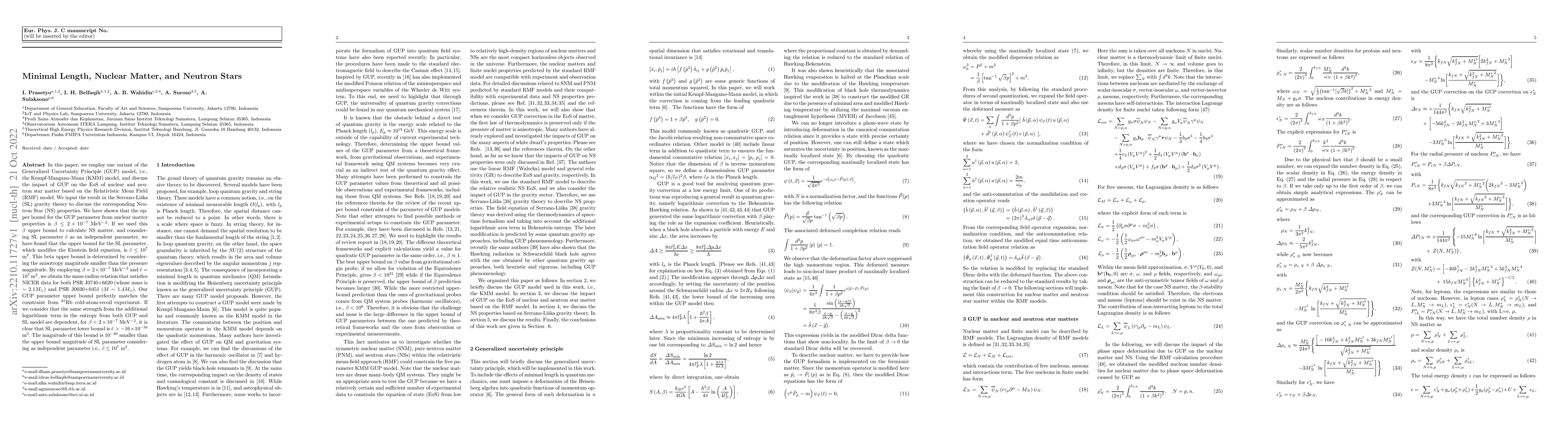 Thumbnail for Minimal Length, Nuclear Matter, and Neutron Stars
