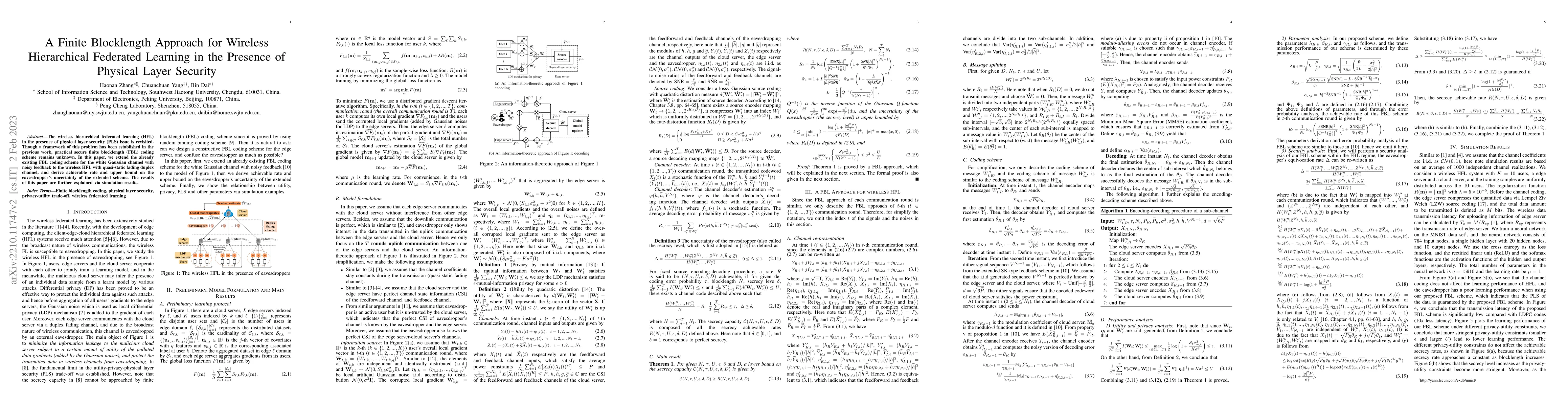 Thumbnail for A Finite Blocklength Approach for Wireless Hierarchical Federated
  Learning in the Presence of Physical Layer Security