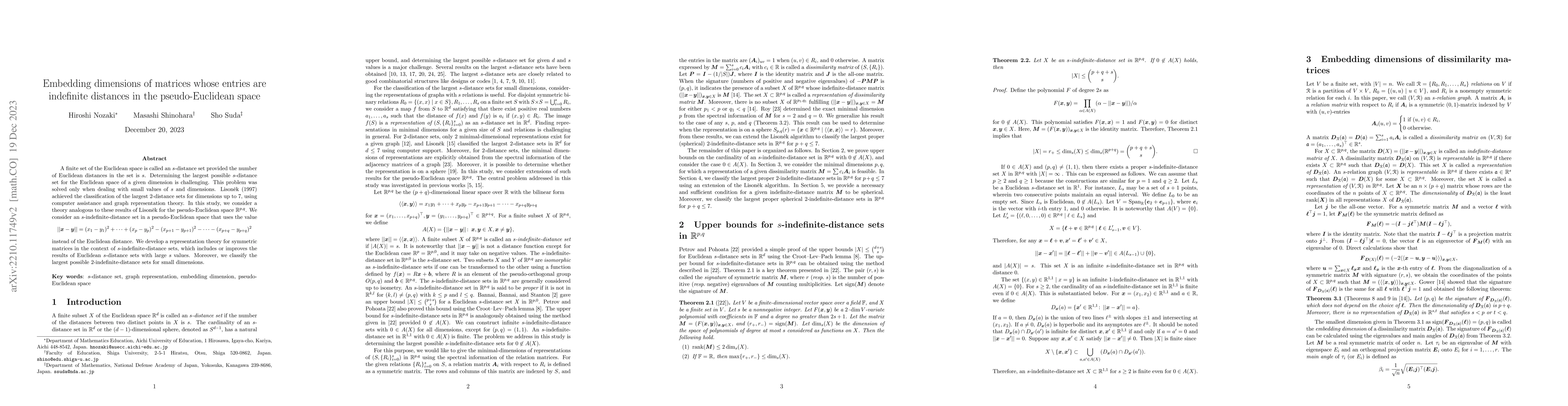 Thumbnail for Embedding dimensions of matrices whose entries are indefinite distances
  in the pseudo-Euclidean space