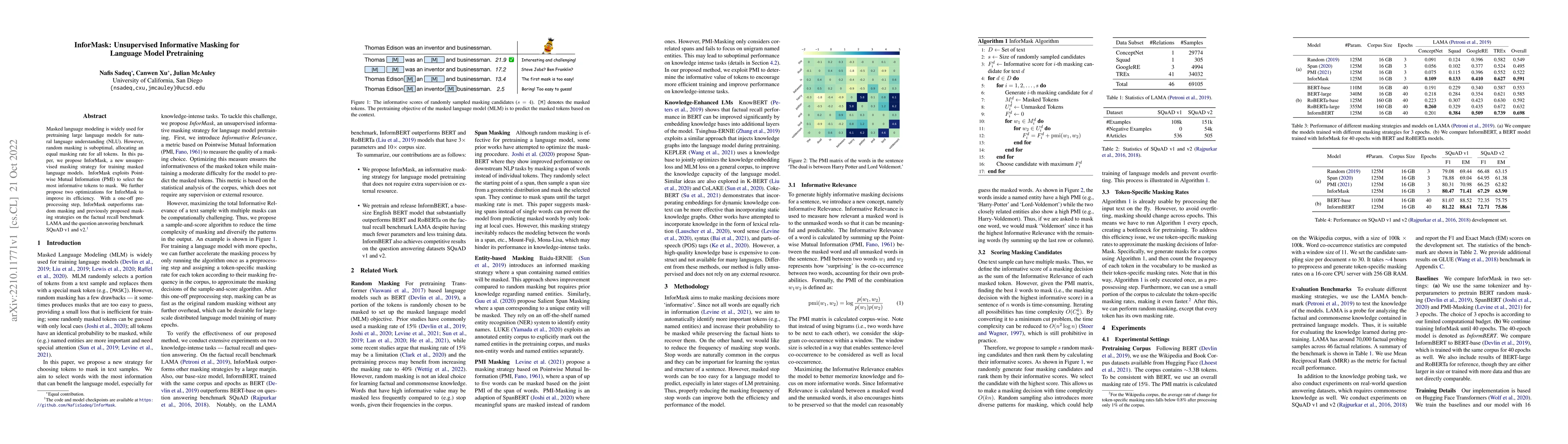 Thumbnail for InforMask: Unsupervised Informative Masking for Language Model
  Pretraining