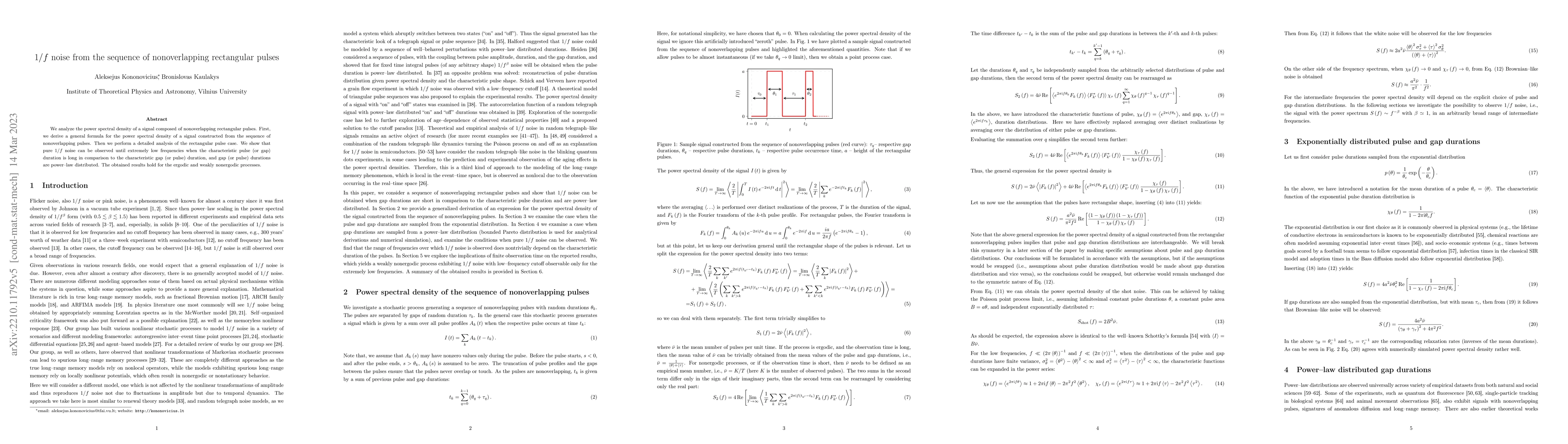 Thumbnail for $1/f$ noise from the sequence of nonoverlapping rectangular pulses