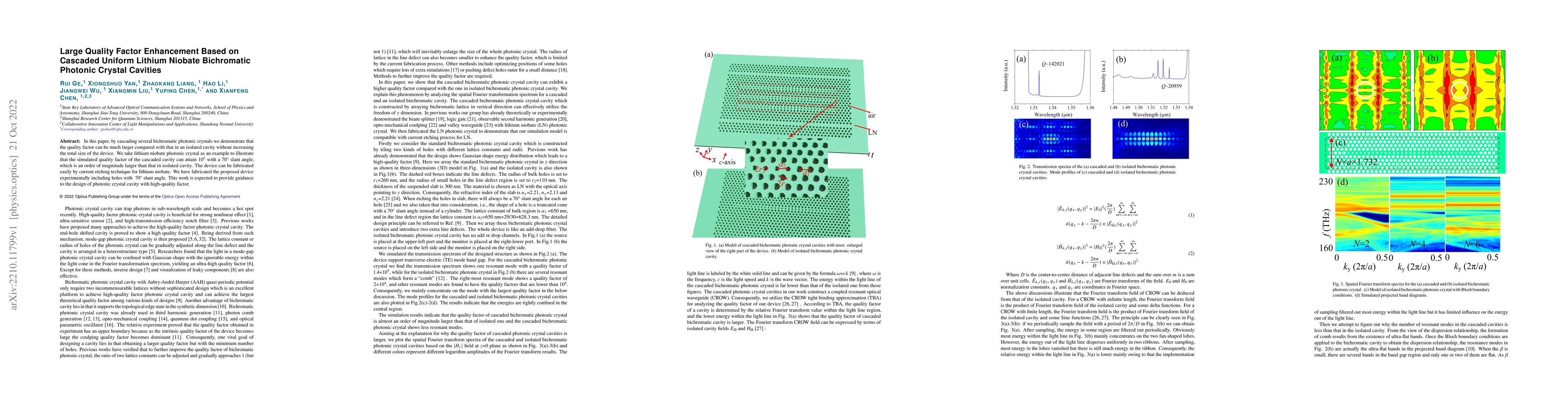 Thumbnail for Large Quality Factor Enhancement Based on Cascaded Uniform Lithium
  Niobate Bichromatic Photonic Crystal Cavities