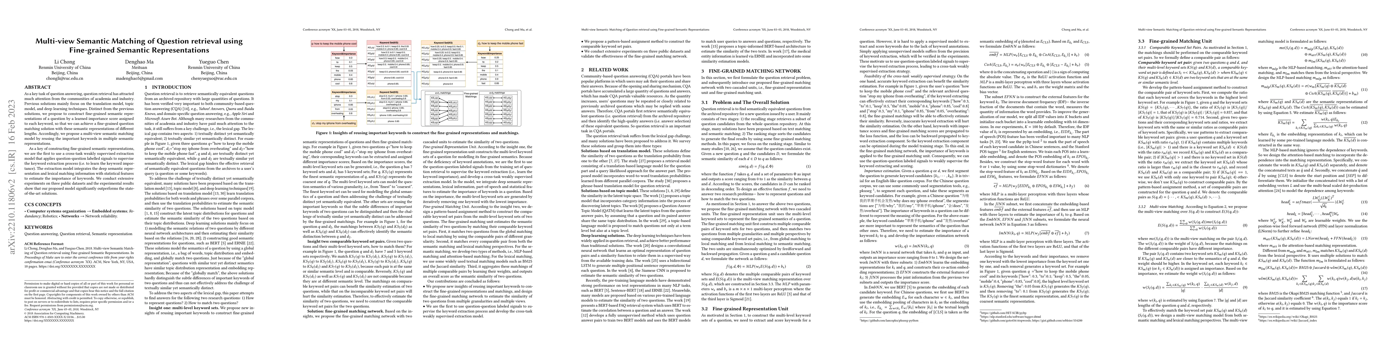 Thumbnail for Multi-view Semantic Matching of Question retrieval using Fine-grained
  Semantic Representations