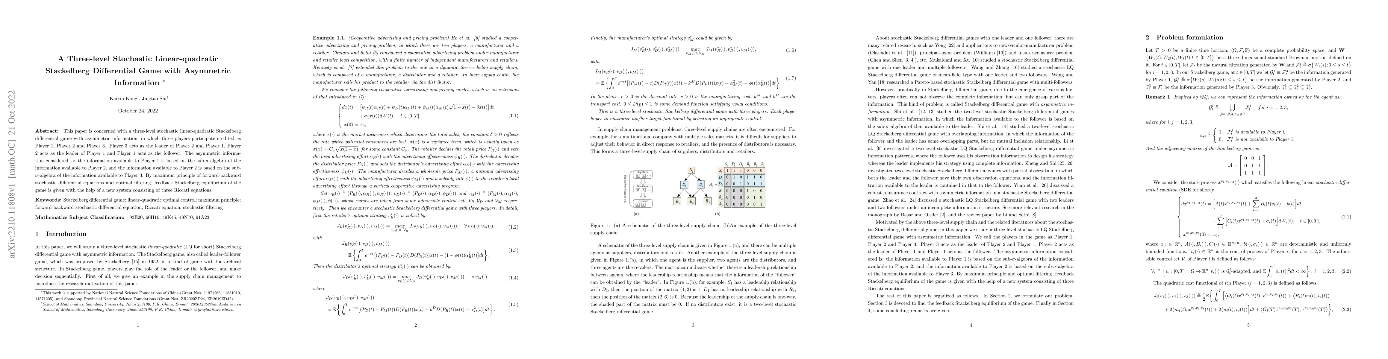 Thumbnail for A Three-level Stochastic Linear-quadratic Stackelberg Differential Game
  with Asymmetric Information