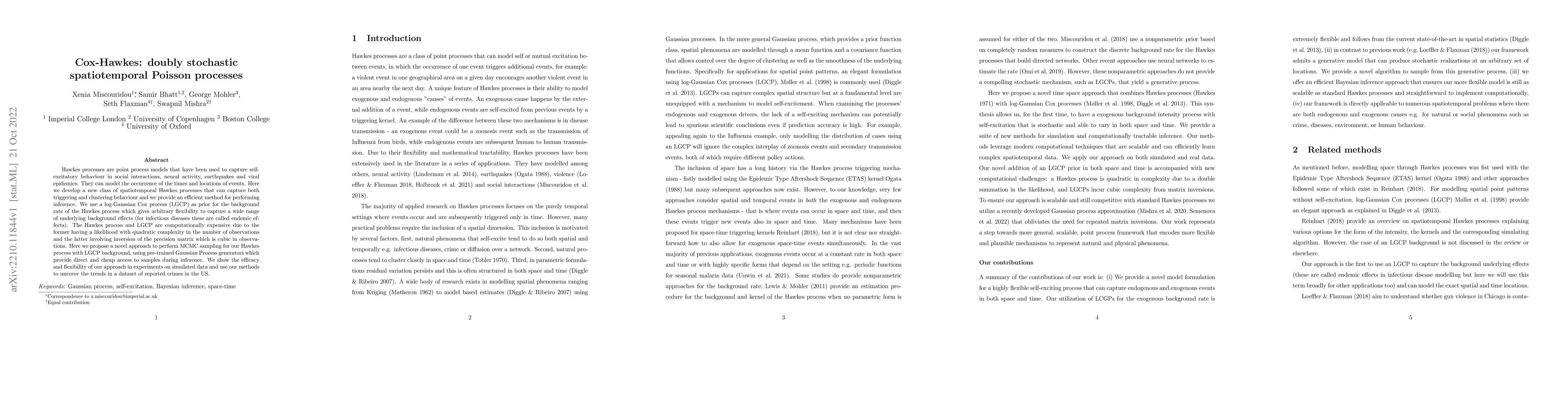 Thumbnail for Cox-Hawkes: doubly stochastic spatiotemporal Poisson processes