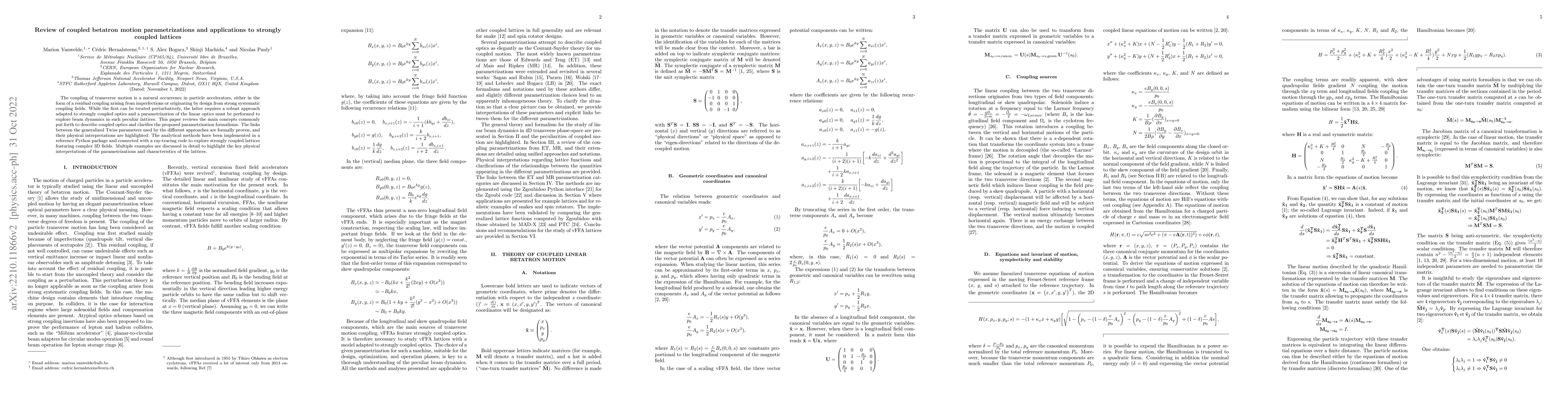Thumbnail for Review of coupled betatron motion parametrizations and applications to
  strongly coupled lattices